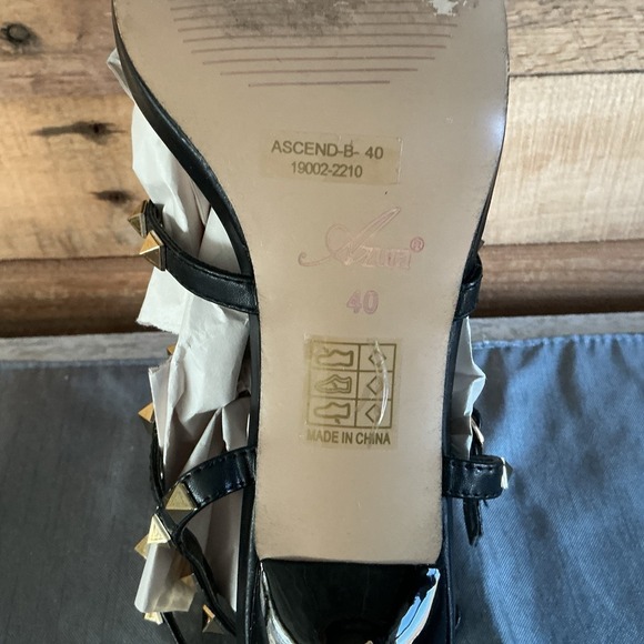 AZURA Ascend Black Studded Strappy Ankle Heels Square Open Toe Women's 9 Rave - Picture 8 of 9